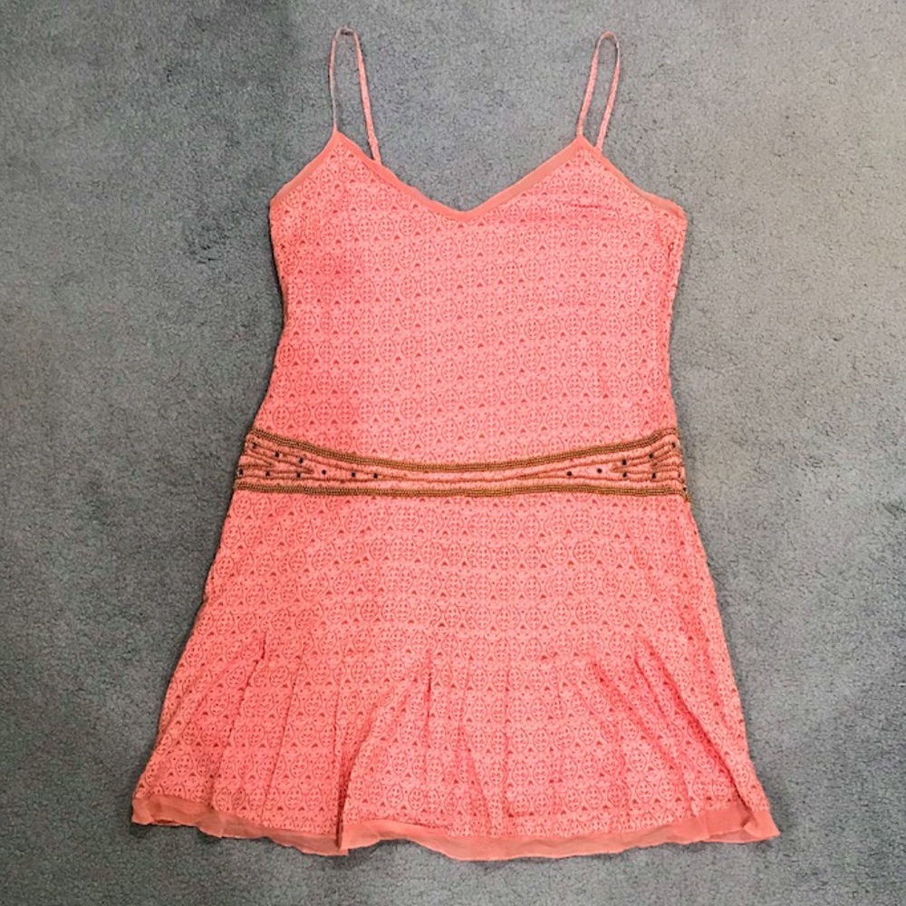 AEO Dusty Rose & Gold Beaded Dress
